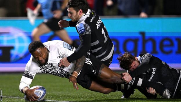 Virimi Vakatawa scores Bristol's second try against Newcastle Falcons