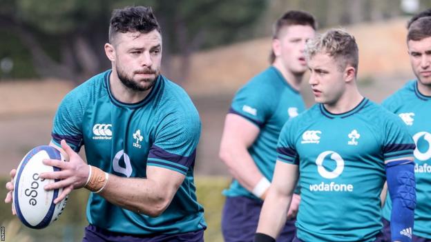 Robbie Henshaw during an Ireland training session in Portugal on Monday