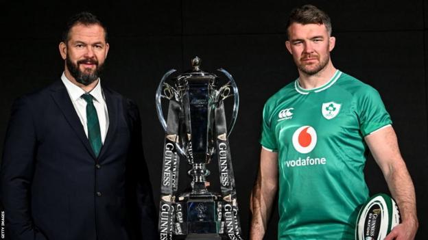 Ireland coach Andy Farrell and captain Peter O'Mahony pictured at the launch of the 2024 Six Nations