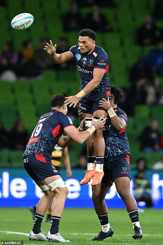 The club (star Vailolini Ekuasi is pictured winning a lineout last year) went into voluntary administration on Monday - just weeks before the season is due to begin