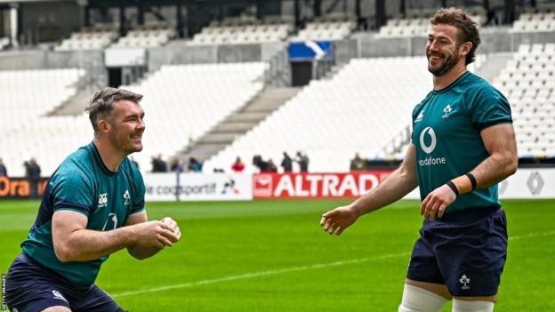 Peter O'Mahony and Caelan Doris pictured during Ireland training