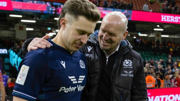 Kyle Rowe with head coach Gregor Townsend at full-time