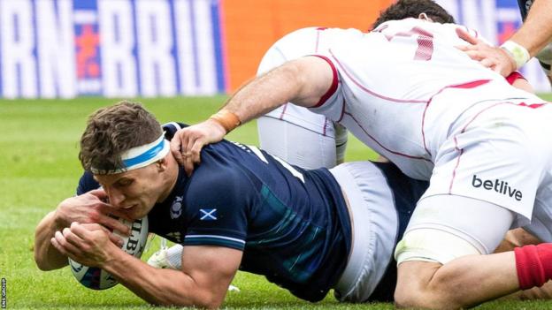 Scotland's Rory Darge scores a second half try during a Famous Grouse Nations Series match between Scotland and Georgia at Scottish Gas Murrayfield