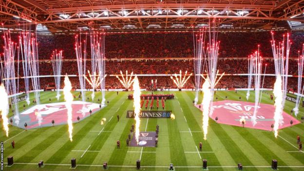 Fireworks inside Principality Stadium