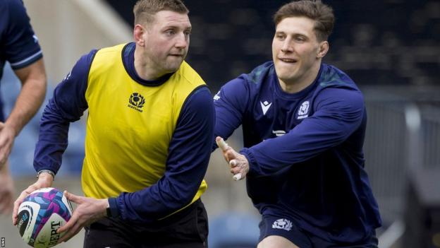 Scotland captain Finn Russell (left) in training