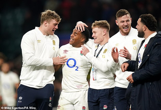 Feyi-Waboso (second from left) clarified why he felt an allegiance to England instead of Wales