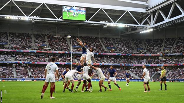 Match action from England's World Cup match against Samoa in Lille in October 2023