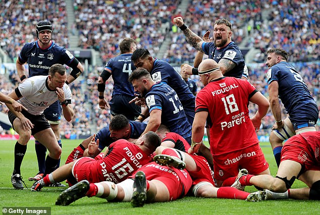 Josh van der Flier (obscured) touched down for Leinster in extra time, but it was not enough to seal victory