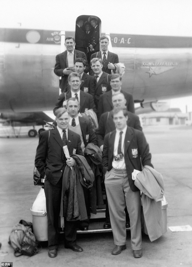 Meredith featured in all four of the matches in the Lions' Tour of South Africa in 1955 (middle row, left)