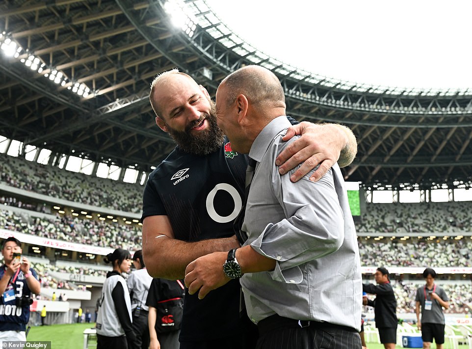 Jones (right) and Marler (left) share a nice moment. The Australian coach led England for seven years from 2015 to 2022