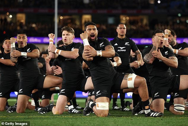 New Zealand's players pictured performing the Haka before a game against Australia last year