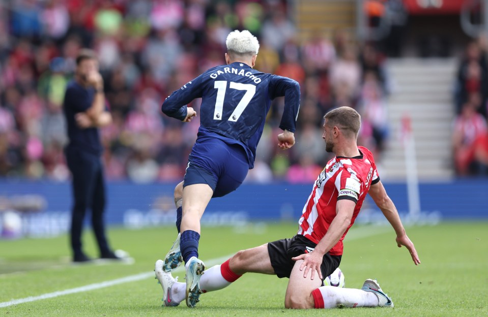 Stephens was given his marching orders for this foul on Garnacho