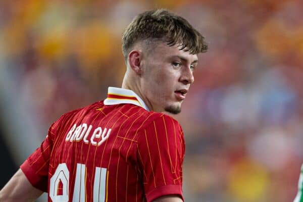 PITTSBURGH - Friday, July 26, 2024: Liverpool's Conor Bradley during a pre-season friendly match between Liverpool and Real Betis Balompié at the Acrisure Stadium on day three of the club's pre-season tour of the USA. Liverpool won 1-0. (Photo by David Rawcliffe/Propaganda)