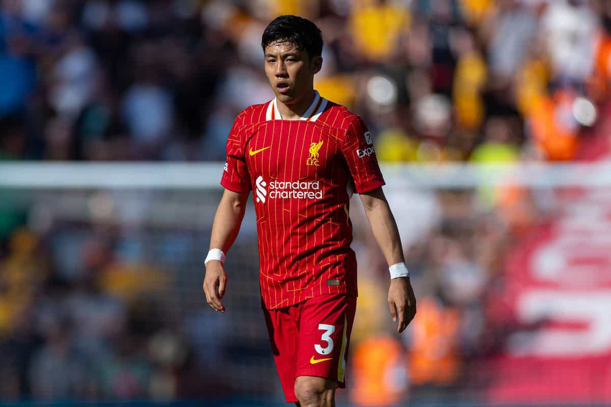 LIVERPOOL, ENGLAND - Saturday, May 18, 2024: Liverpool's Wataru Endo during the FA Premier League match between Liverpool FC and Wolverhampton Wanderers FC at Anfield. Liverpool won 2-0. (Photo by David Rawcliffe/Propaganda)