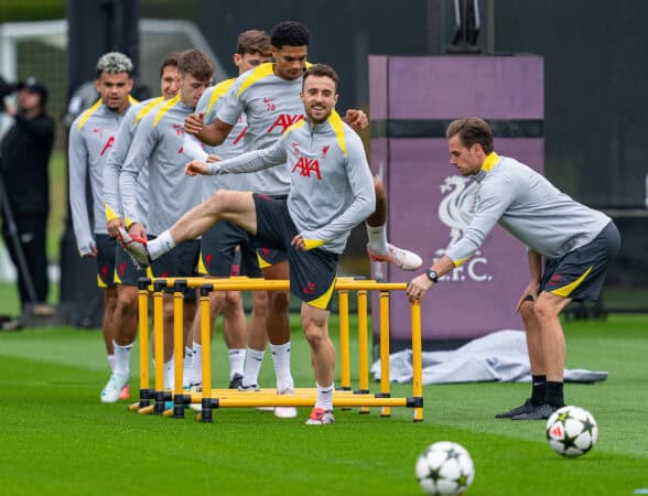 LIVERPOOL, ENGLAND - Monday, September 16, 2024: Liverpool's Diogo Jota during a training session at the AXA Training Centre ahead of the UEFA Champions League match between AC Miland and Liverpool FC. (Photo by Jon Super/Propaganda)