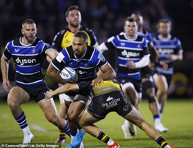 Ollie Lawrence (centre), Sam Underhill and Will Stuart are among the Bath contingent who are likely to be awarded ‘enhanced EPS’ contracts