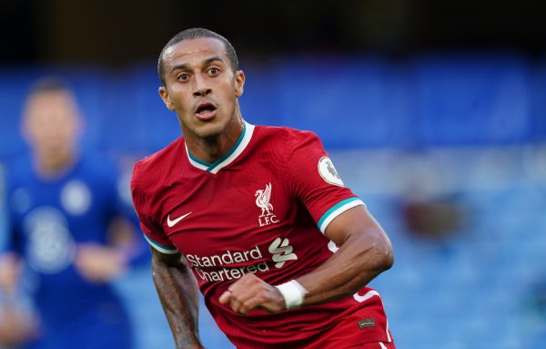 LONDON, ENGLAND - Sunday, September 20, 2020: Liverpool’s Thiago Alcantara, makes his debut as a substitute, during the FA Premier League match between Chelsea FC and Liverpool FC at Stamford Bridge. The game was played behind closed doors due to the UK government’s social distancing laws during the Coronavirus COVID-19 Pandemic. Liverpool won 2-0. (Pic by Propaganda)