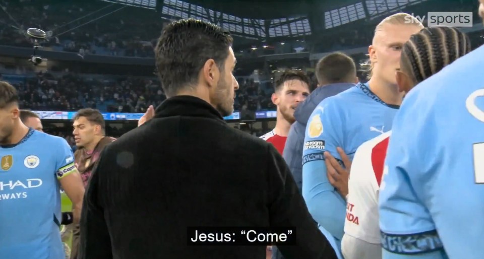 Arteta turned and stared at the City striker but did not respond to him