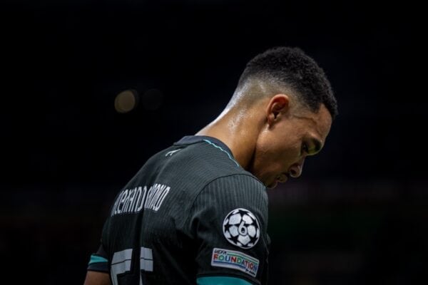 MILAN, ITALY - Tuesday, September 17, 2024: Liverpool's Trent Alexander-Arnold during the UEFA Champions League game between AC Milan and Liverpool FC at the Stadio San Siro. Liverpool won 3-1. (Photo by David Rawcliffe/Propaganda)