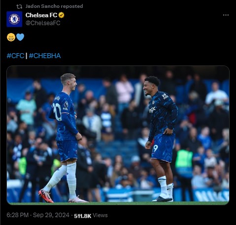 Chelsea posted an image of United loanee Sancho shortly after full-time