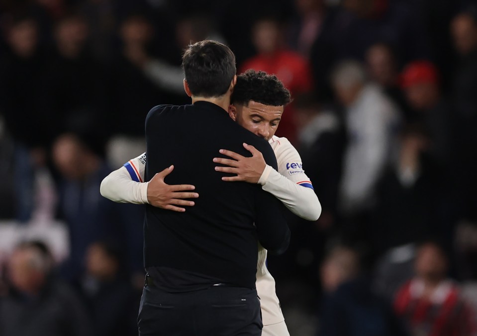 Sancho even got a congratulatory hug from Bournemouth coach Iraola