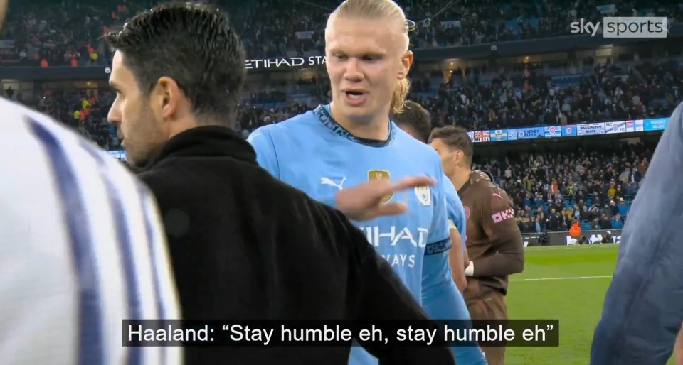 Haaland appeared to sarcastically tell Arteta to 'stay humble'