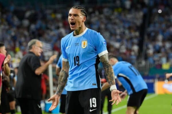 2XDNMR7 Uruguay's Darwin Nunez celebrates after scoring his side's 2nd goal against Panama during a Copa America Group C soccer match in Miami Gardens, Fla, Sunday, June 23, 2024.(AP Photo/Marta Lavandier)