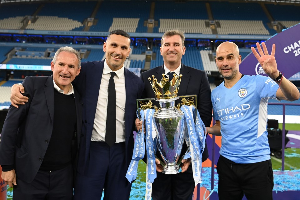 Begiristain (far left) will leave City at the end of the season and it could influence Guardiola's (far right) decision to stay at the club