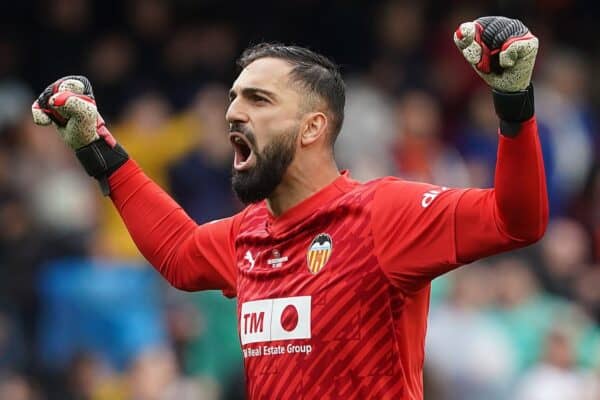 2WR90RN Valencia, Spain. 09th Mar, 2024. Valencia CF's Giorgi Mamardashvili celebrates goal during La Liga match. March 9, 2024. (Photo by Acero/Alter Photos/Sipa USA) Credit: Sipa US/Alamy Live News