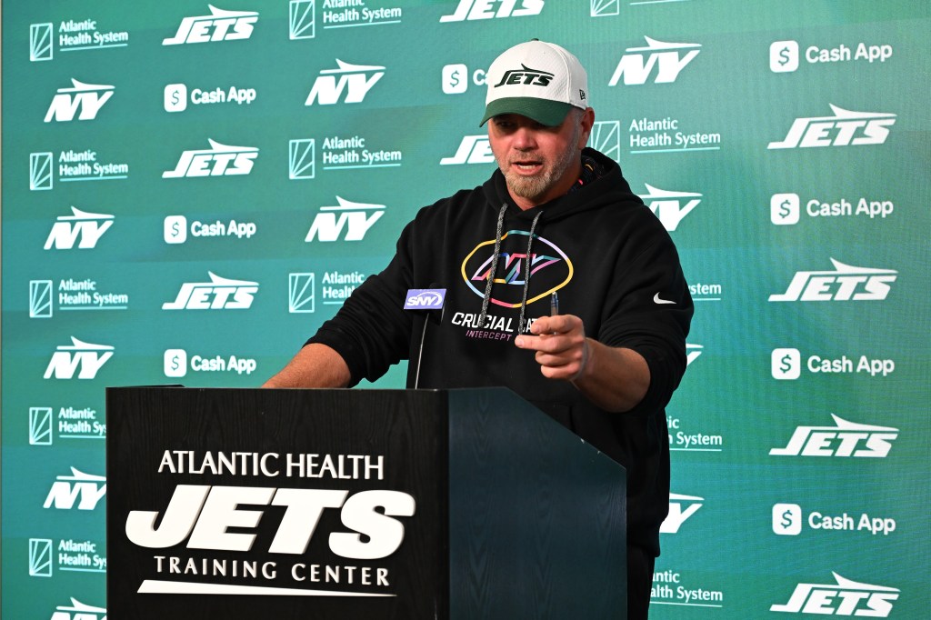 Brant Boyer speaks to the media after Jets practice on Oct. 17, 2024. 