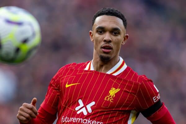 LIVERPOOL, ENGLAND - Saturday, October 19, 2024: Liverpool's Trent Alexander-Arnold during the FA Premier League match between Liverpool FC and Chelsea FC at Anfield. (Photo by David Rawcliffe/Propaganda)