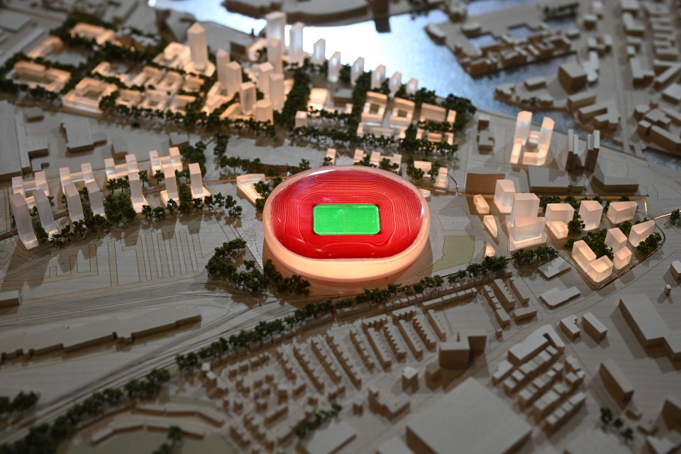 A model design shows where a new stadium could be developed in Manchester for the Red Devils