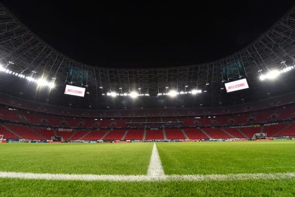 BUDAPEST, HUNGARY - Tuesday, February 16, 2021: A general view of the Puskás Aréna ahead of the UEFA Champions League Round of 16 1st Leg game between RB Leipzig and Liverpool FC. (Pic by Propaganda)