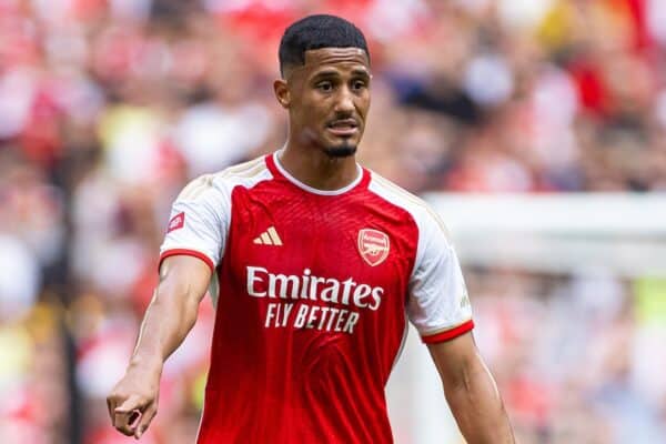 LONDON, ENGLAND - Sunday, August 6, 2023: Arsenal's William Saliba during the FA Community Shield match between Manchester City FC and Arsenal FC at Wembley Stadium. Arsenal won 4-1 on penalties. (Pic by David Rawcliffe/Propaganda)