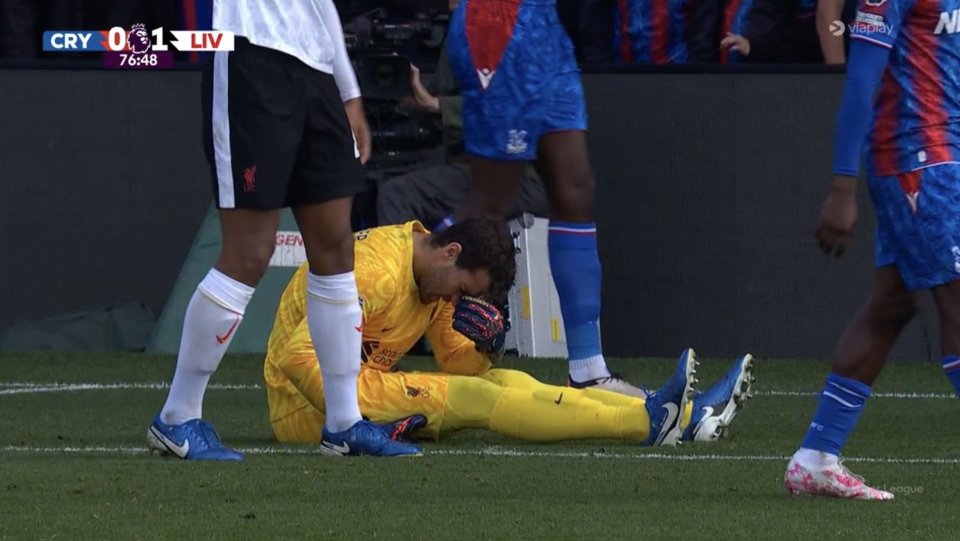 Liverpool goalkeeper Alisson went off injured away at Palace in the second half