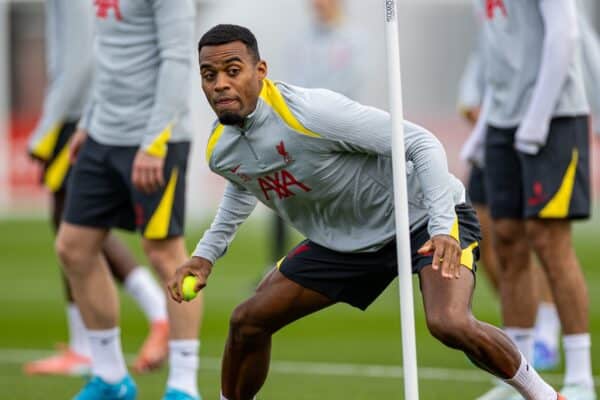 LIVERPOOL, ENGLAND - Tuesday, October 1, 2024: Liverpool's Ryan Gravenberch during a training session at the AXA Training Centre ahead of the UEFA Champions League match between Liverpool FC and Bologna FC. (Photo by David Rawcliffe/Propaganda)