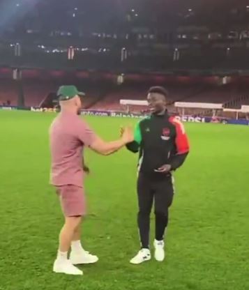 McGregor and Saka were seen on the pitch together - but their grappling concerned Arsenal chiefs