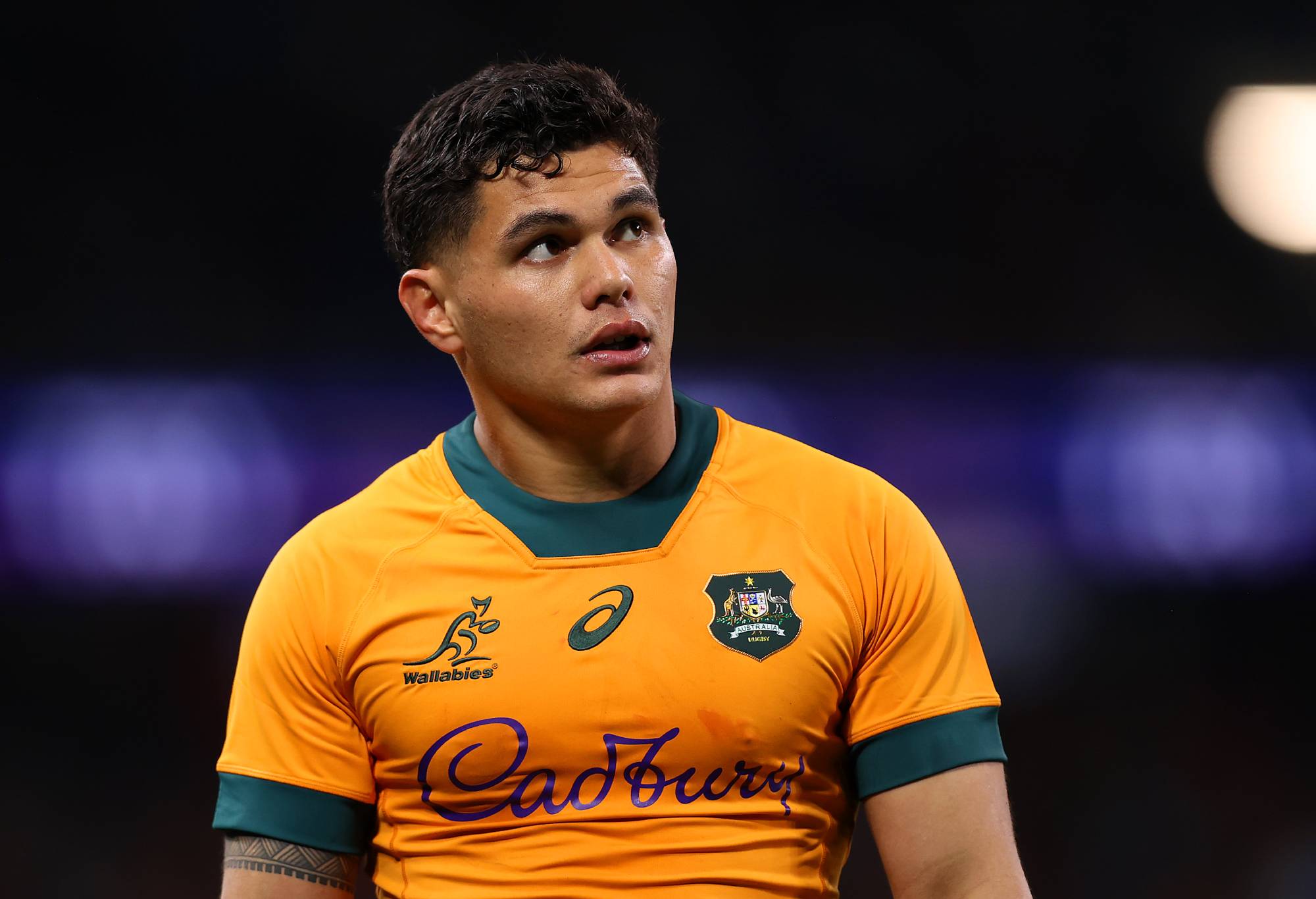 Noah Lolesio of the Wallabies looks on during the men's International Test match between Australia Wallabies and Wales at Allianz Stadium on July 06, 2024 in Sydney, Australia. (Photo by Jason McCawley/Getty Images)