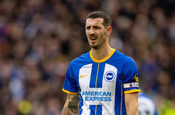 BRIGHTON & HOVE, ENGLAND - Sunday, January 29, 2023: Brighton & Hove Albion's captain Lewis Dunk during the FA Cup 4th Round match between Brighton & Hove Albion FC and Liverpool FC at the Falmer Stadium. Brighton won 2-1. (Pic by David Rawcliffe/Propaganda)