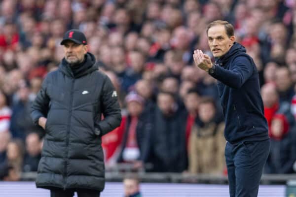 LONDON, ENGLAND - Sunday, February 27, 2022: Chelsea's manager Thomas Tuchel during the Football League Cup Final match between Chelsea FC and Liverpool FC at Wembley Stadium. (Pic by David Rawcliffe/Propaganda)