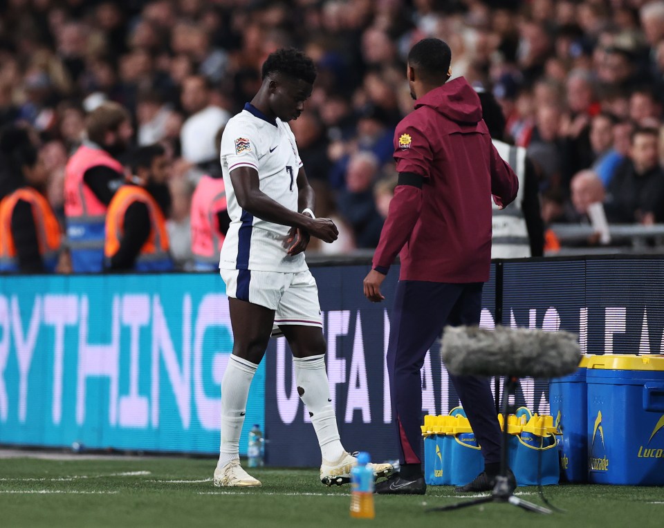 Saka was subbed off early in the second half with an injury