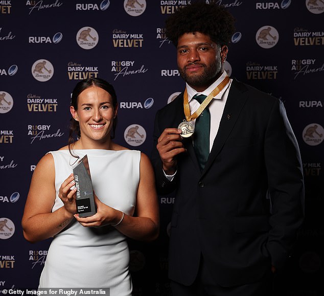 Pictured: Women's and men's players of the year Maya Stewart and Rob Valetini