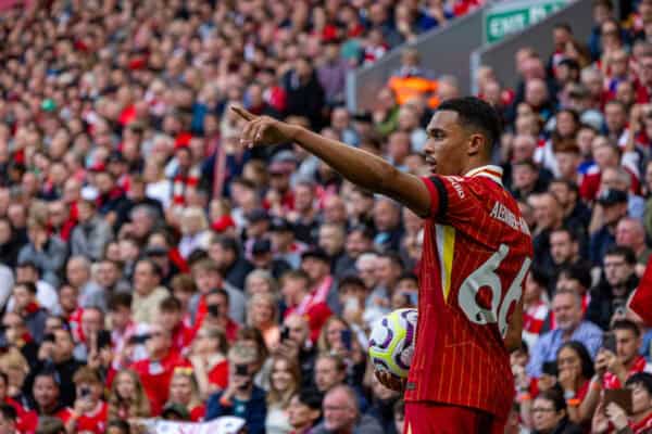 LIVERPOOL, ENGLAND - Saturday, September 14, 2024: Liverpool's Trent Alexander-Arnold during the FA Premier League match between Liverpool FC and Nottingham Forest FC at Anfield. Notts Forest won 1-0. (Photo by David Rawcliffe/Propaganda)