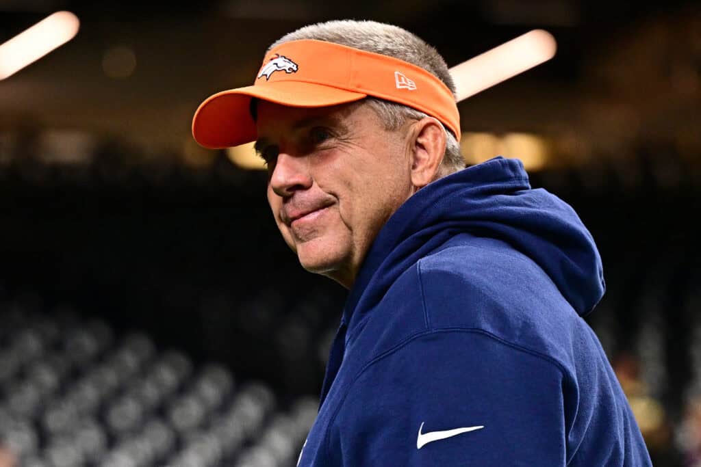 NEW ORLEANS, LOUISIANA - OCTOBER 17: Head coach Sean Payton of the Denver Broncos walks on the sideline prior to a game against the New Orleans Saints at Caesars Superdome on October 17, 2024 in New Orleans, Louisiana. 