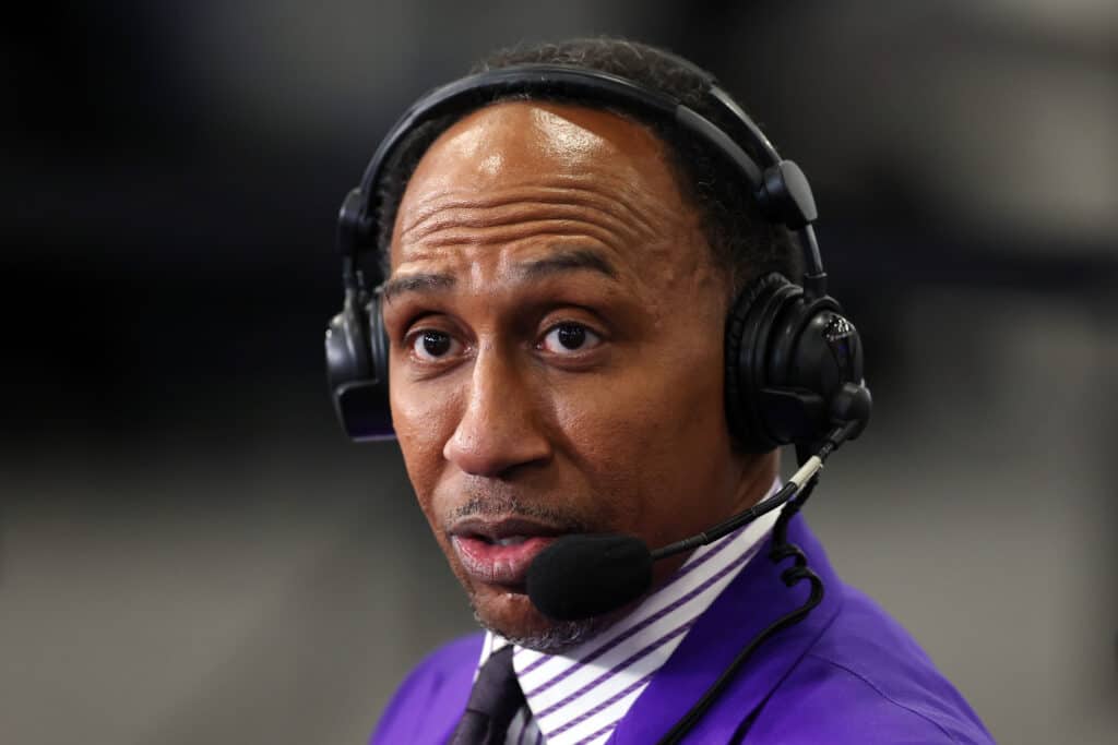 LAS VEGAS, NEVADA - FEBRUARY 08: Sports television personality Stephen A. Smith is seen on Radio Row ahead of Super Bowl LVIII at the Mandalay Bay Convention Centeron February 08, 2024 in Las Vegas, Nevada.