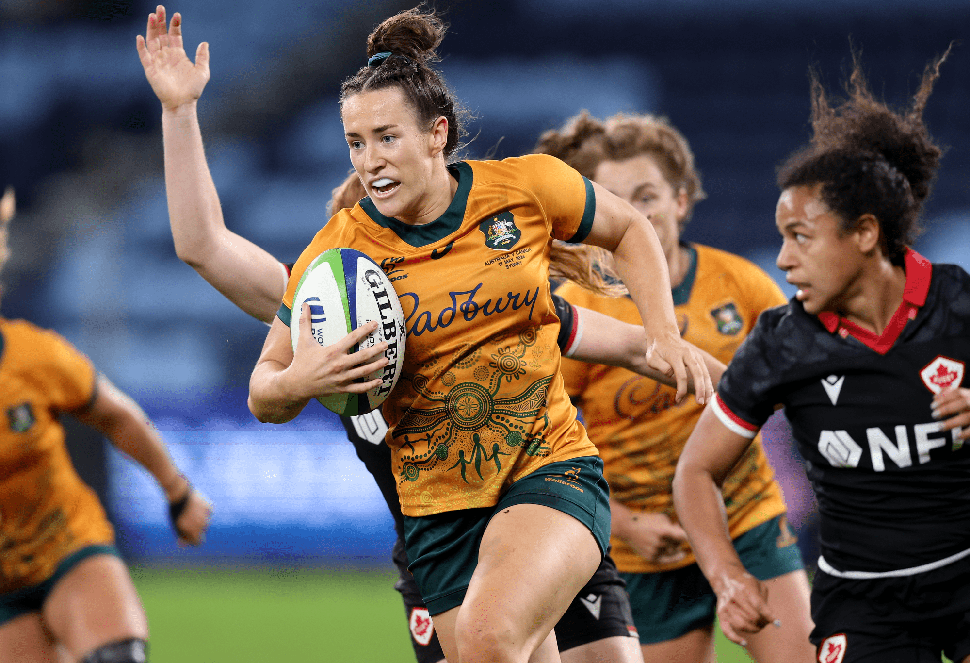 Maya Stewart of the Wallaroos makes a break during the 2024 Pacific Four Series match between Australian Wallaroos and Canada at Allianz Stadium on May 11, 2024 in Sydney, Australia. (Photo by Matt King/Getty Images)