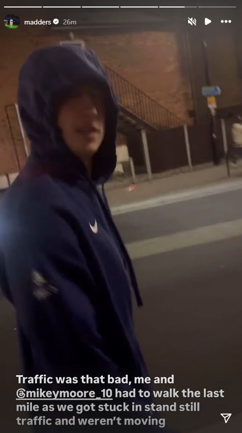 Maddison and Moore had to walk to Tottenham's stadium due to the traffic