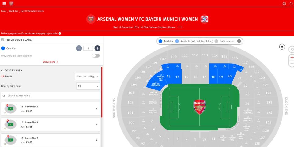 Tickets for the Women's Champions League clash on December 18 are still available