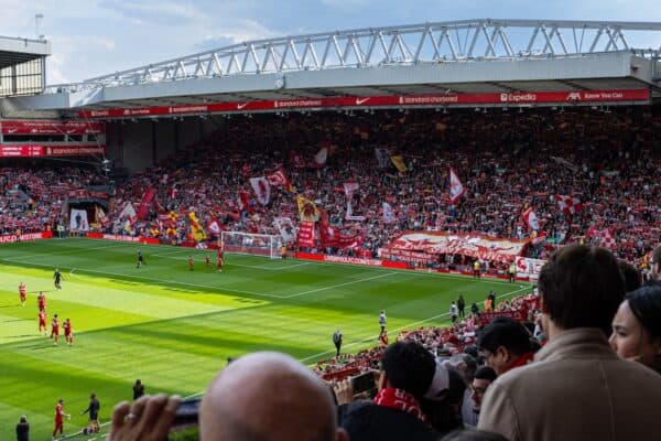 LIVERPOOL, ENGLAND - Sunday, May 5, 2024: Liverpool supporters on the Spion Kop before the FA Premier League match between Liverpool FC and Tottenham Hotspur FC at Anfield. (Photo by David Rawcliffe/Propaganda)