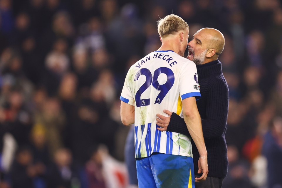 Guardiola refused to let Van Hecke go as he whispered in his ear